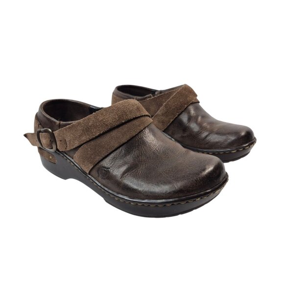 Born Womens Clogs Size 7 Leather Mules Casual Slip On Comfort Shoes Brown - Picture 1 of 8